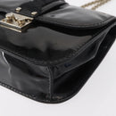 VALENTINO Studs Chain Shoulder Bag Enamel Black Silver Auth bs31222-14