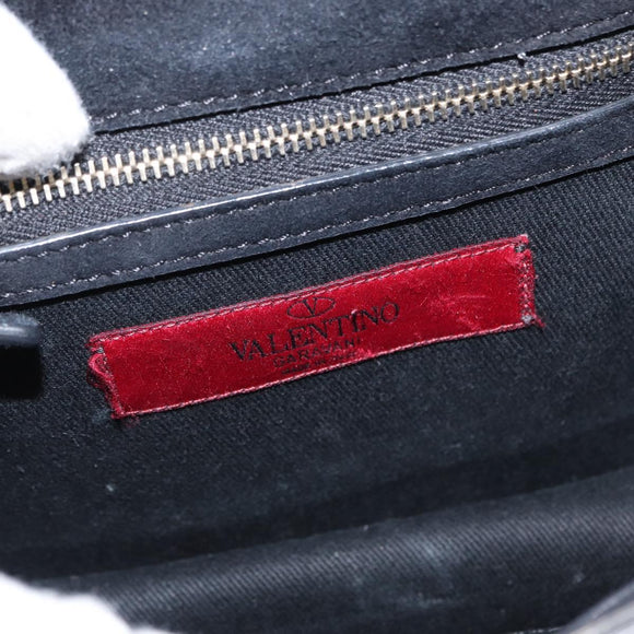 VALENTINO Studs Chain Shoulder Bag Enamel Black Silver Auth bs31222