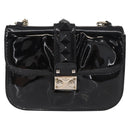 VALENTINO Studs Chain Shoulder Bag Enamel Black Silver Auth bs31222-13