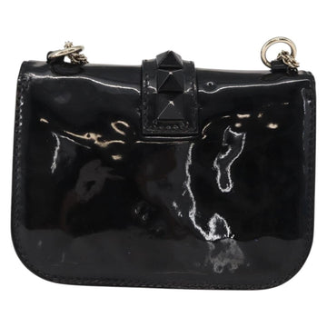 VALENTINO Studs Chain Shoulder Bag Enamel Black Silver Auth bs31222 - 0