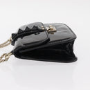 VALENTINO Studs Chain Shoulder Bag Enamel Black Silver Auth bs31222-4