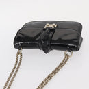 VALENTINO Studs Chain Shoulder Bag Enamel Black Silver Auth bs31222-6