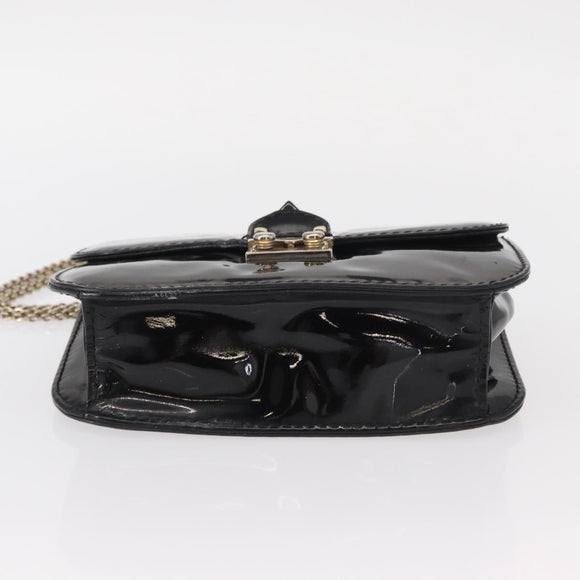 VALENTINO Studs Chain Shoulder Bag Enamel Black Silver Auth bs31222