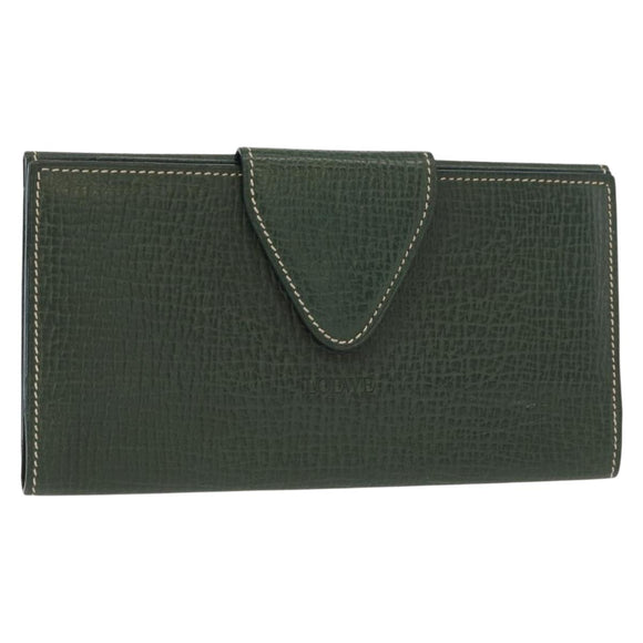 LOEWE Long Wallet Leather Green Auth bs31262