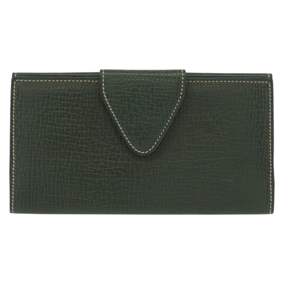 LOEWE Long Wallet Leather Green Auth bs31262