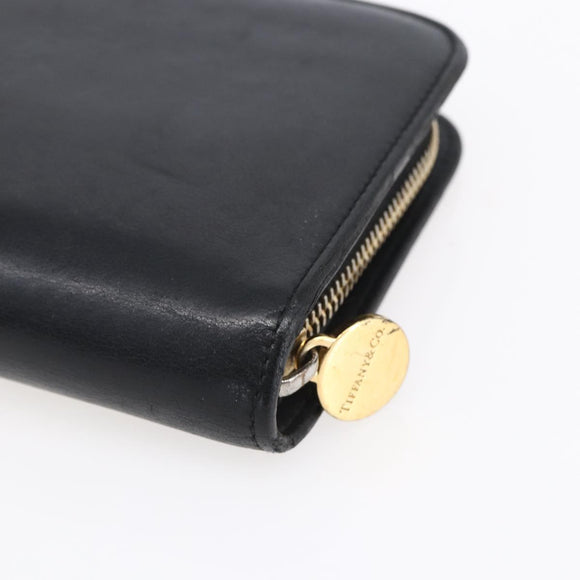 TIFFANY&Co. Long Wallet Leather Black Gold Auth bs31263