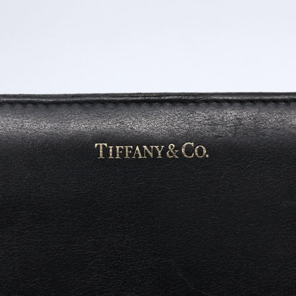TIFFANY&Co. Long Wallet Leather Black Gold Auth bs31263