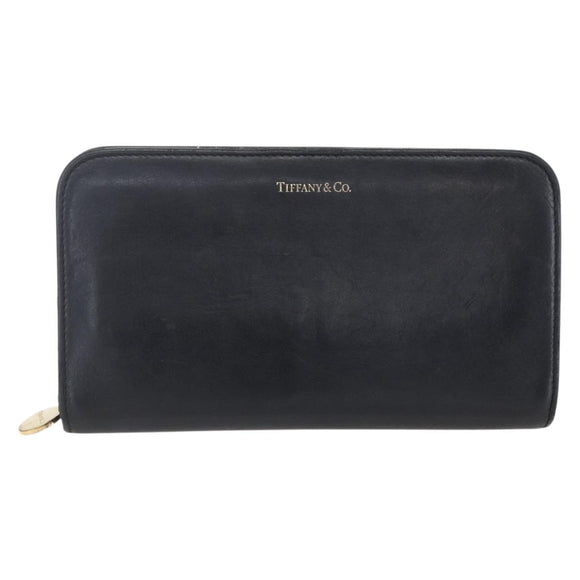 TIFFANY&Co. Long Wallet Leather Black Gold Auth bs31263