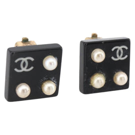 CHANEL Earring metal Black CC Auth bs31265