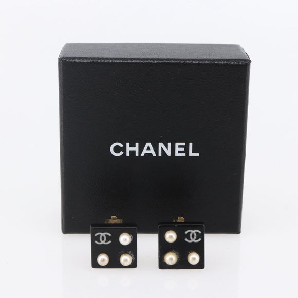 CHANEL Earring metal Black CC Auth bs31265