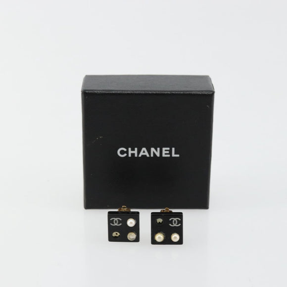 CHANEL Earring metal Black CC Auth bs31265