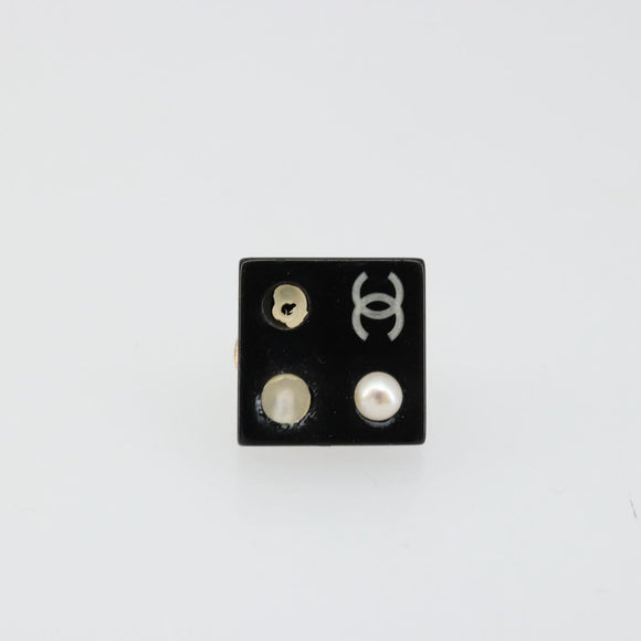 CHANEL Earring metal Black CC Auth bs31265