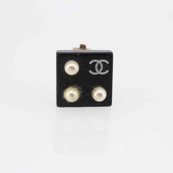 CHANEL Earring metal Black CC Auth bs31265