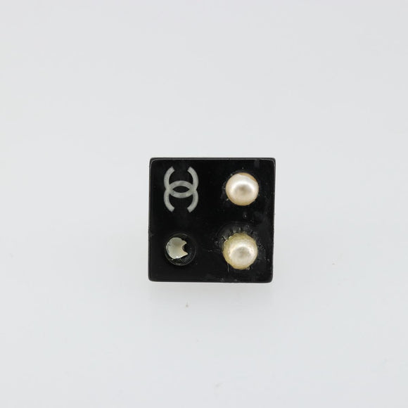 CHANEL Earring metal Black CC Auth bs31265