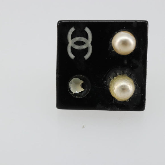 CHANEL Earring metal Black CC Auth bs31265