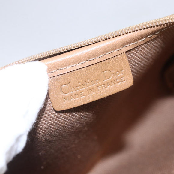 Christian Dior Honeycomb Canvas Pouch PVC Beige Gold Auth bs31266
