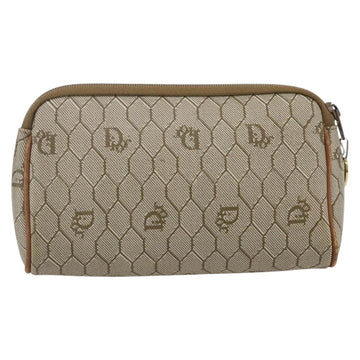 Christian Dior Honeycomb Canvas Pouch PVC Beige Gold Auth bs31266 - 0