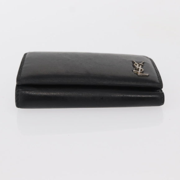 SAINT LAURENT Key Case Leather Black Silver Auth bs31269