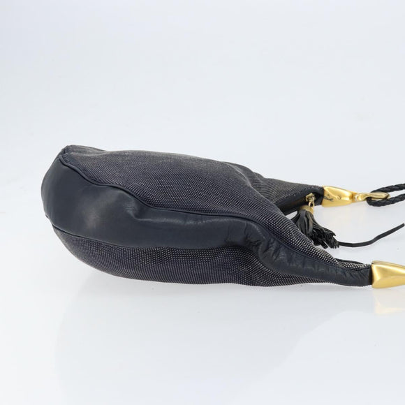 CELINE Shoulder Bag Canvas Leather Navy Gold Auth bs31271