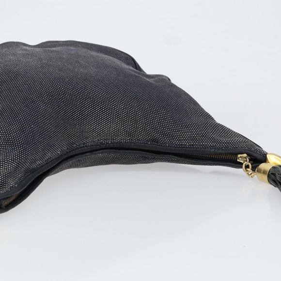 CELINE Shoulder Bag Canvas Leather Navy Gold Auth bs31271