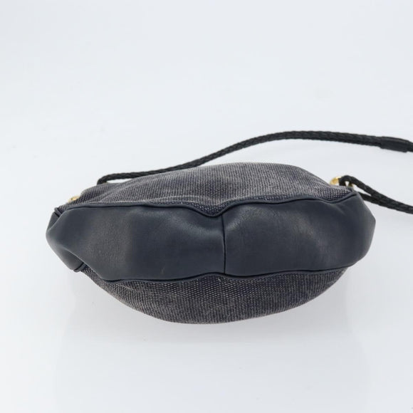 CELINE Shoulder Bag Canvas Leather Navy Gold Auth bs31271