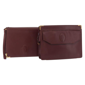 CARTIER Must Line Clutch Bag Leather 2 Set Bordeaux Auth bs31274