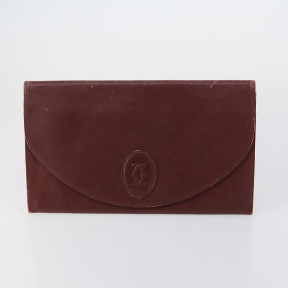 CARTIER Must Line Clutch Bag Leather 2 Set Bordeaux Auth bs31275