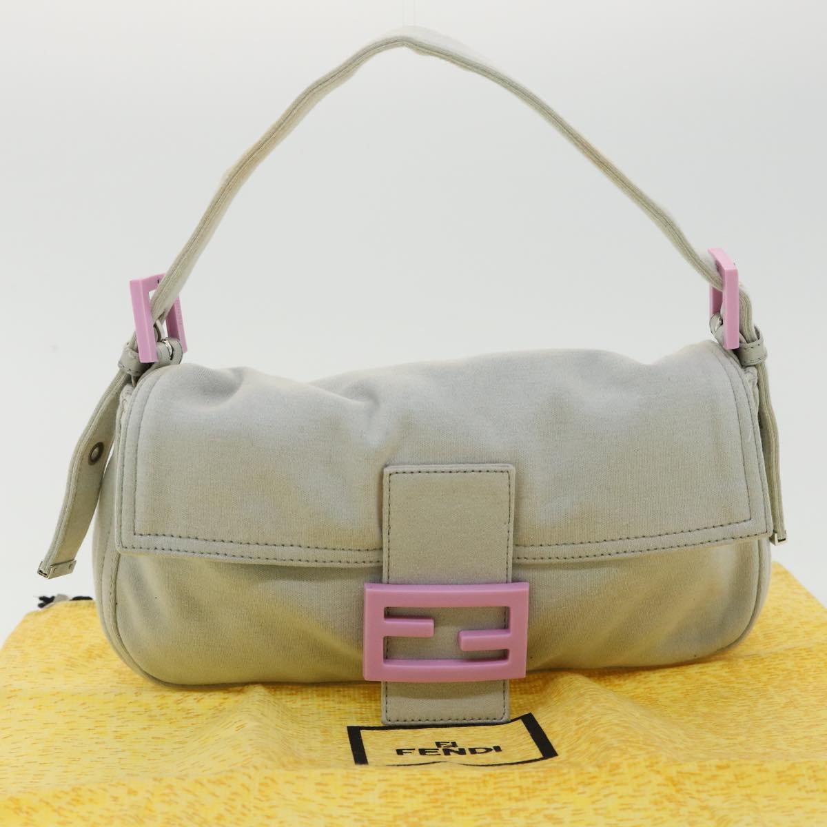 FENDI Mamma Baguette Shoulder Bag Canvas Gray Auth bs3128