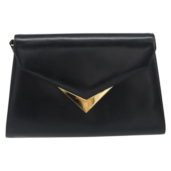 GIVENCHY Shoulder Bag Leather Black Gold Auth bs31346