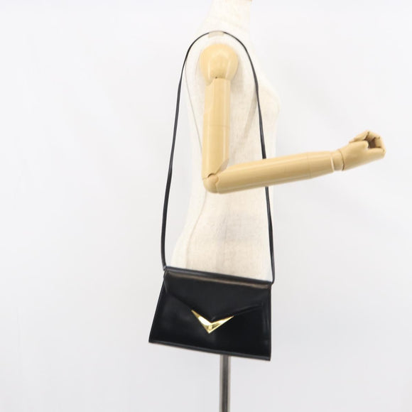 GIVENCHY Shoulder Bag Leather Black Gold Auth bs31346