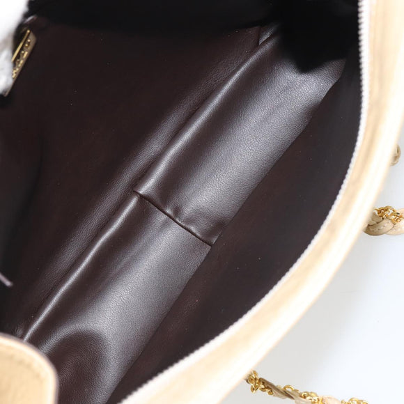 BALLY Chain Shoulder Bag Leather Beige Gold Auth bs31350