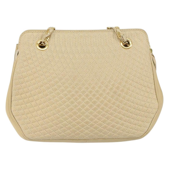 BALLY Chain Shoulder Bag Leather Beige Gold Auth bs31350
