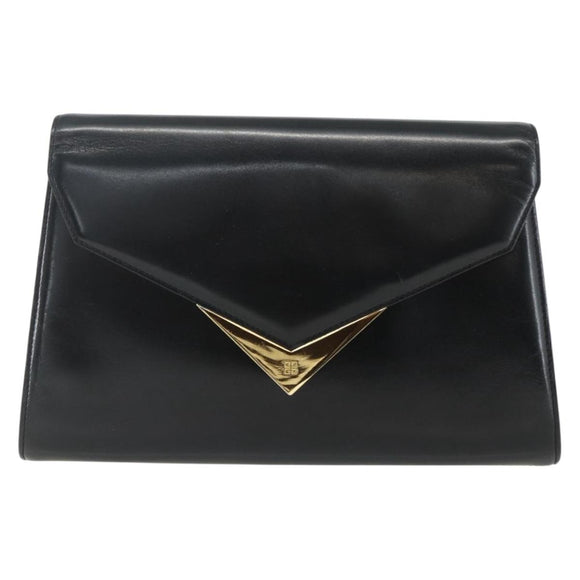 GIVENCHY Shoulder Bag Leather Black Gold Auth bs31351