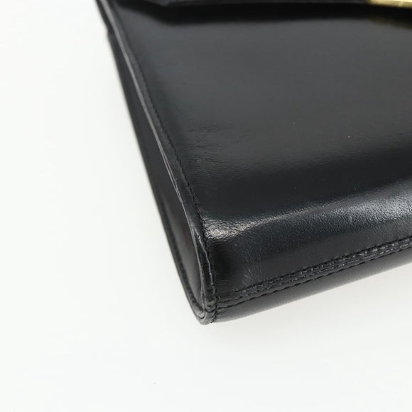 GIVENCHY Shoulder Bag Leather Black Gold Auth bs31351