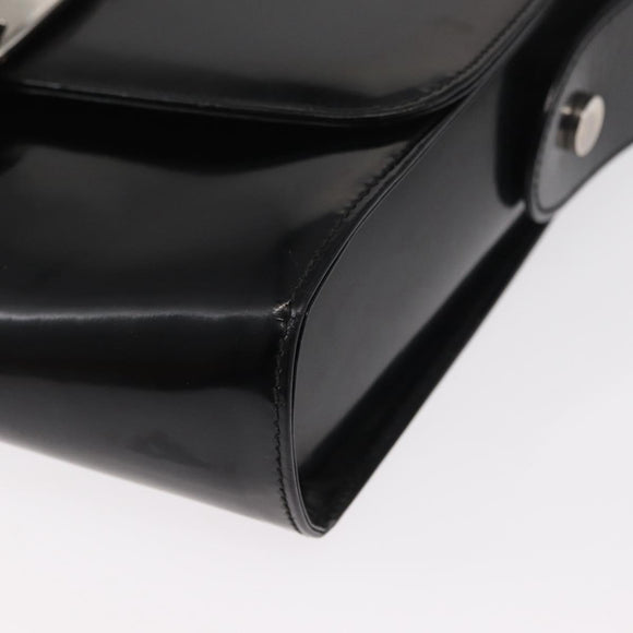 Salvatore Ferragamo Vala Shoulder Bag Nylon Enamel Black Silver Auth bs31354