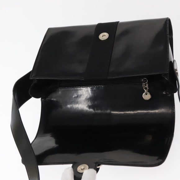 Salvatore Ferragamo Vala Shoulder Bag Nylon Enamel Black Silver Auth bs31354