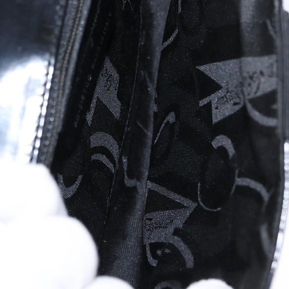 Salvatore Ferragamo Vala Shoulder Bag Nylon Enamel Black Silver Auth bs31354