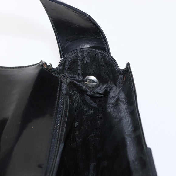 Salvatore Ferragamo Vala Shoulder Bag Nylon Enamel Black Silver Auth bs31354