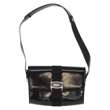 Salvatore Ferragamo Vala Shoulder Bag Nylon Enamel Black Silver Auth bs31354 - 0