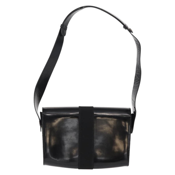 Salvatore Ferragamo Vala Shoulder Bag Nylon Enamel Black Silver Auth bs31354