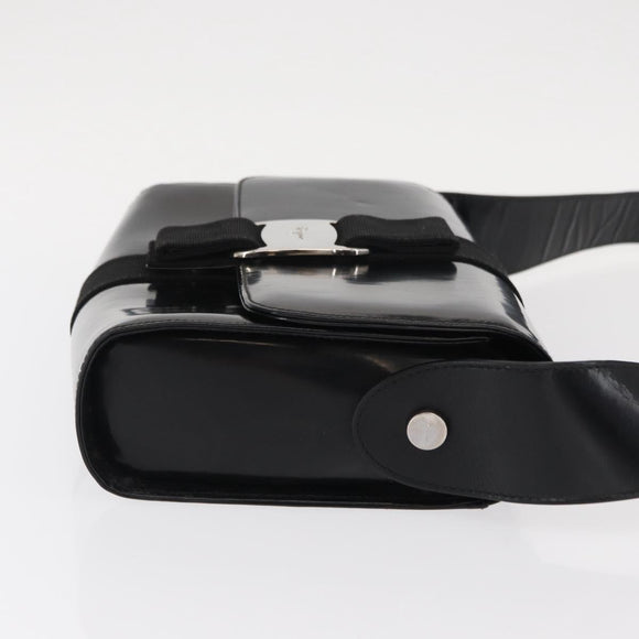 Salvatore Ferragamo Vala Shoulder Bag Nylon Enamel Black Silver Auth bs31354