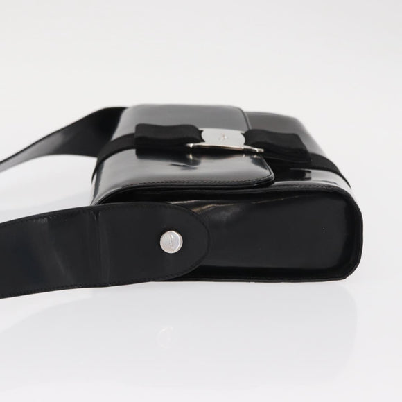 Salvatore Ferragamo Vala Shoulder Bag Nylon Enamel Black Silver Auth bs31354