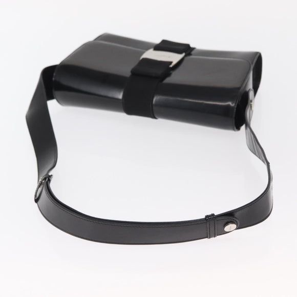 Salvatore Ferragamo Vala Shoulder Bag Nylon Enamel Black Silver Auth bs31354