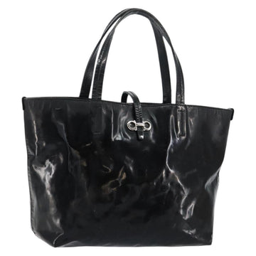 Salvatore Ferragamo Gancini Tote Bag Enamel Black Silver Auth bs31355