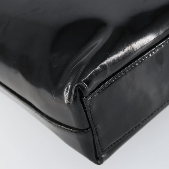 Salvatore Ferragamo Vala Shoulder Bag Enamel Black Silver Auth bs31356