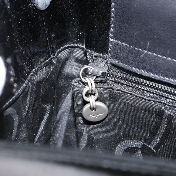 Salvatore Ferragamo Vala Shoulder Bag Enamel Black Silver Auth bs31356