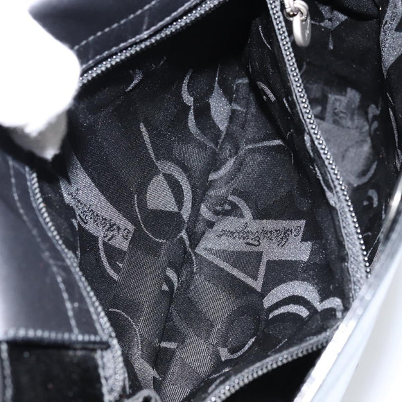 Salvatore Ferragamo Vala Shoulder Bag Enamel Black Silver Auth bs31356