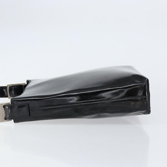 Salvatore Ferragamo Vala Shoulder Bag Enamel Black Silver Auth bs31356