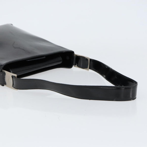Salvatore Ferragamo Vala Shoulder Bag Enamel Black Silver Auth bs31356