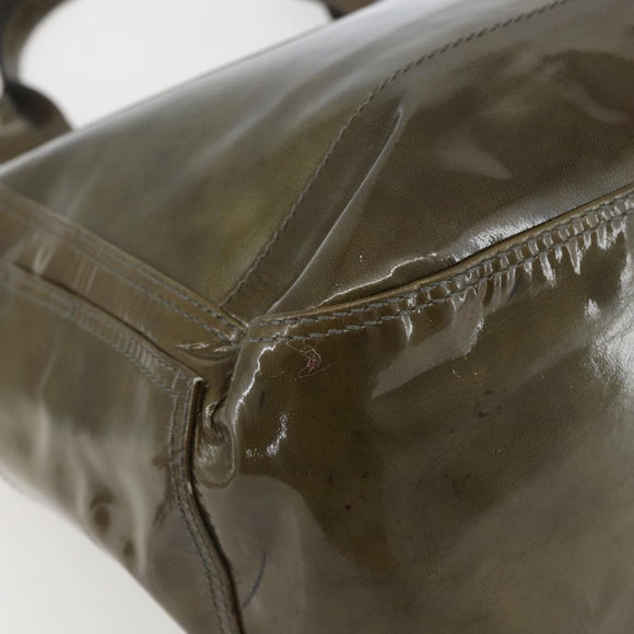 Salvatore Ferragamo Tote Bag Enamel Green Silver Auth bs31357